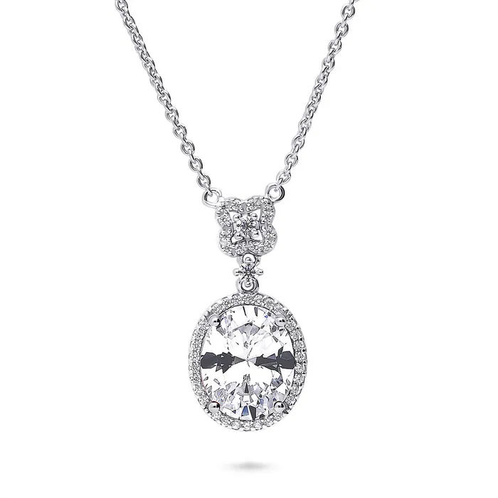 Halo Clover Oval CZ Necklace in Sterling Silver BERRICLE Necklaces