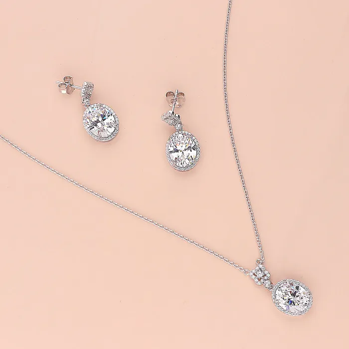 Halo Clover Oval CZ Necklace in Sterling Silver BERRICLE Necklaces