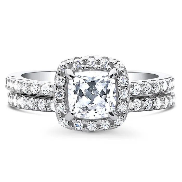 Halo Cushion CZ Ring Set in Sterling Silver BERRICLE Rings