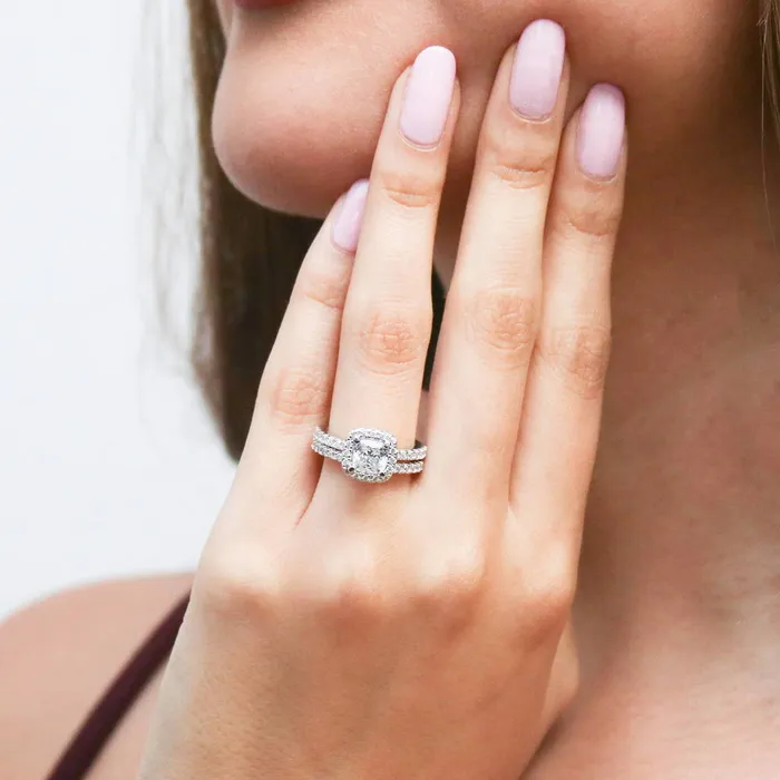 Halo Cushion CZ Ring Set in Sterling Silver BERRICLE Rings