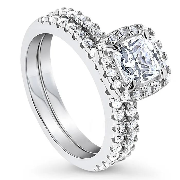 Halo Cushion CZ Ring Set in Sterling Silver BERRICLE Rings