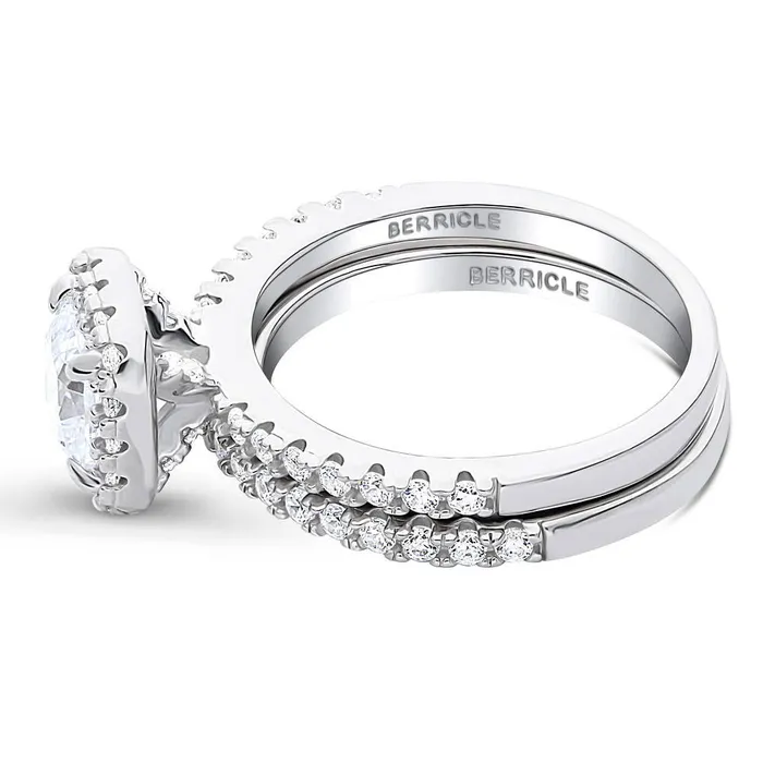 Halo Cushion CZ Ring Set in Sterling Silver BERRICLE Rings