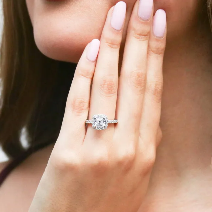 Halo Cushion CZ Ring Set in Sterling Silver BERRICLE Rings