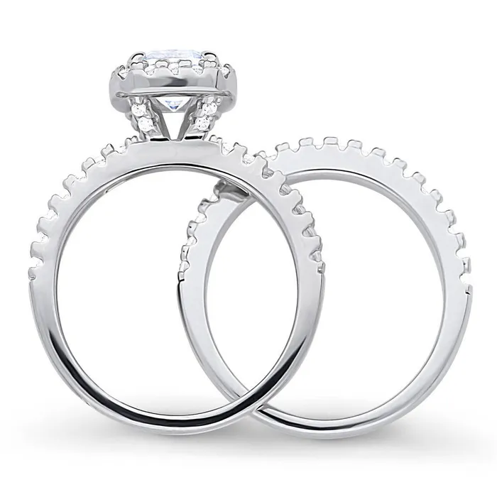 Halo Cushion CZ Ring Set in Sterling Silver BERRICLE Rings