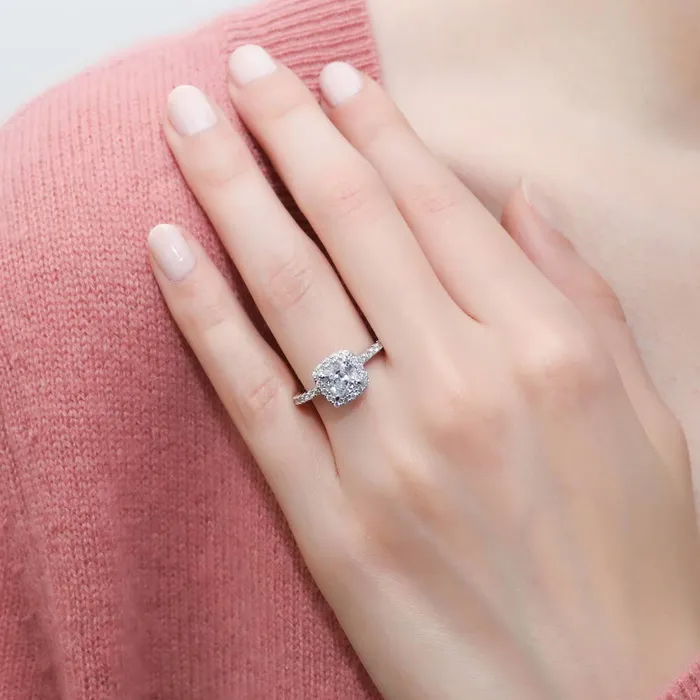 Halo Cushion CZ Ring Set in Sterling Silver BERRICLE Rings