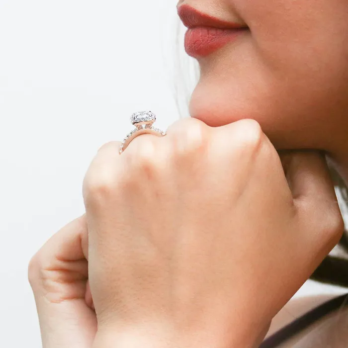 Halo Cushion CZ Ring Set in Sterling Silver BERRICLE Rings