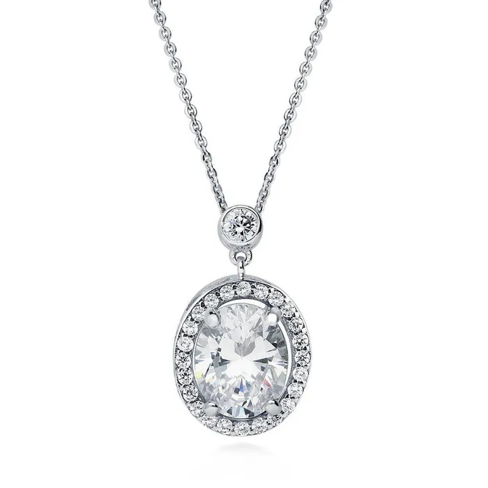 Halo Oval CZ Necklace in Sterling Silver BERRICLE Necklaces