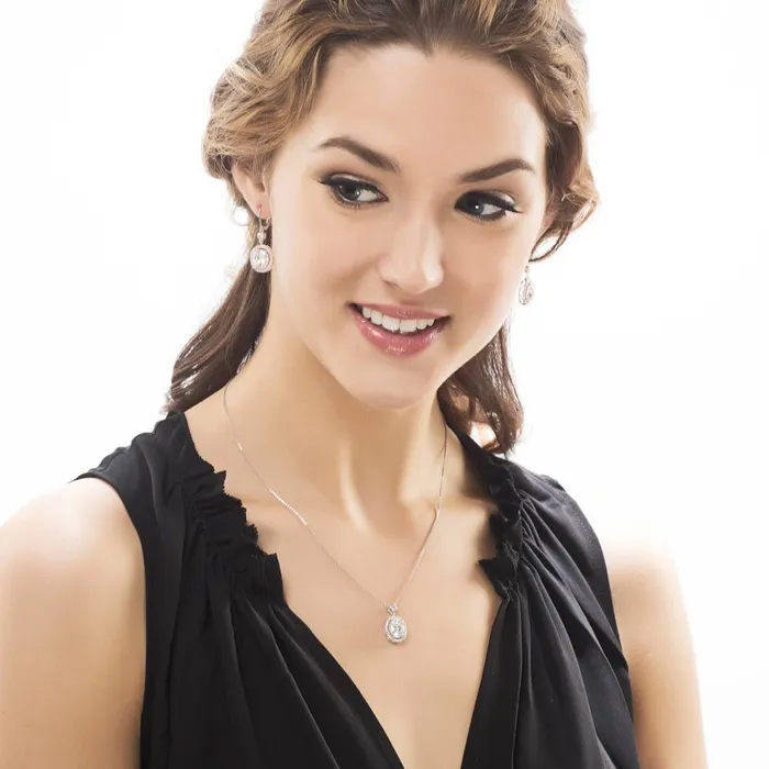 Halo Oval CZ Necklace in Sterling Silver BERRICLE Necklaces