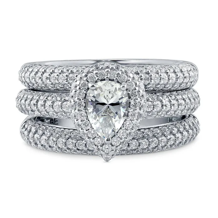 Halo Pear CZ Ring Set in Sterling Silver BERRICLE Rings