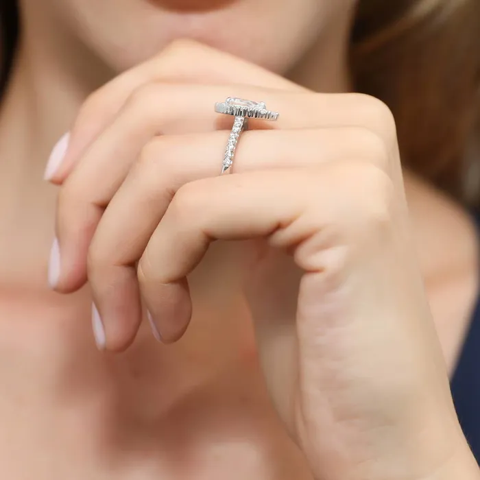 Halo Pear CZ Ring Set in Sterling Silver BERRICLE Rings