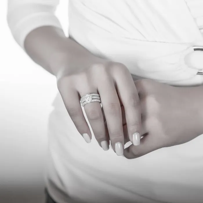 Halo Pear CZ Ring Set in Sterling Silver BERRICLE Rings