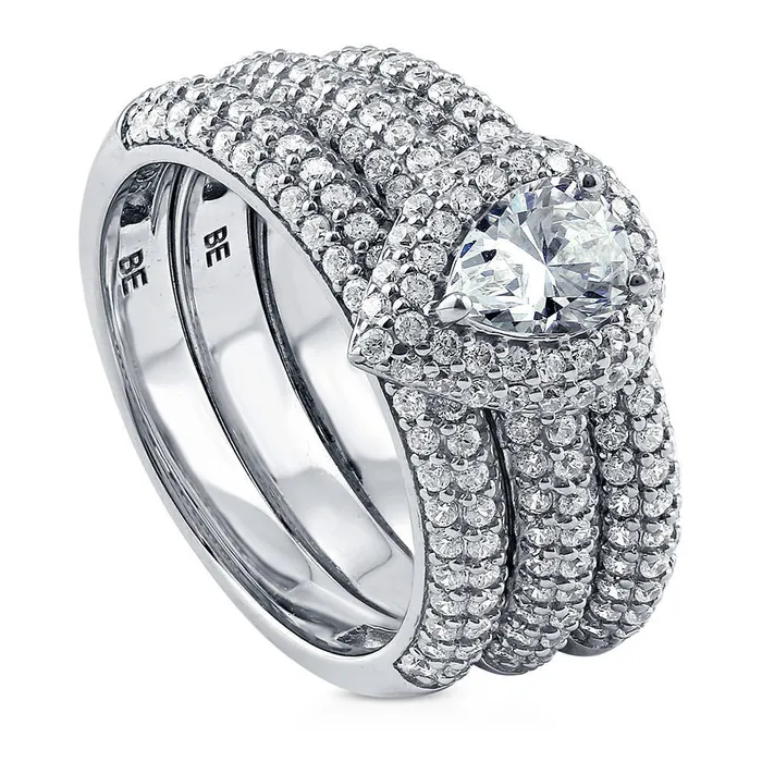 Halo Pear CZ Ring Set in Sterling Silver BERRICLE Rings