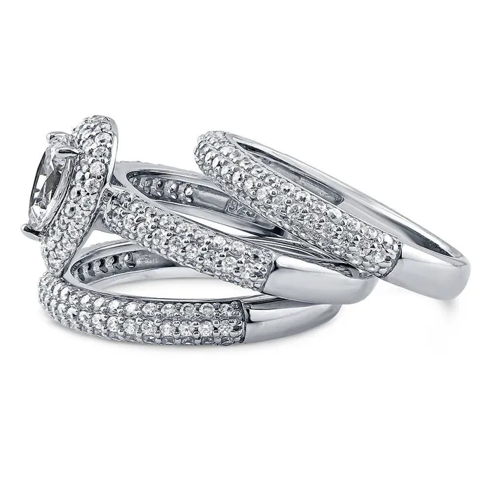 Halo Pear CZ Ring Set in Sterling Silver BERRICLE Rings