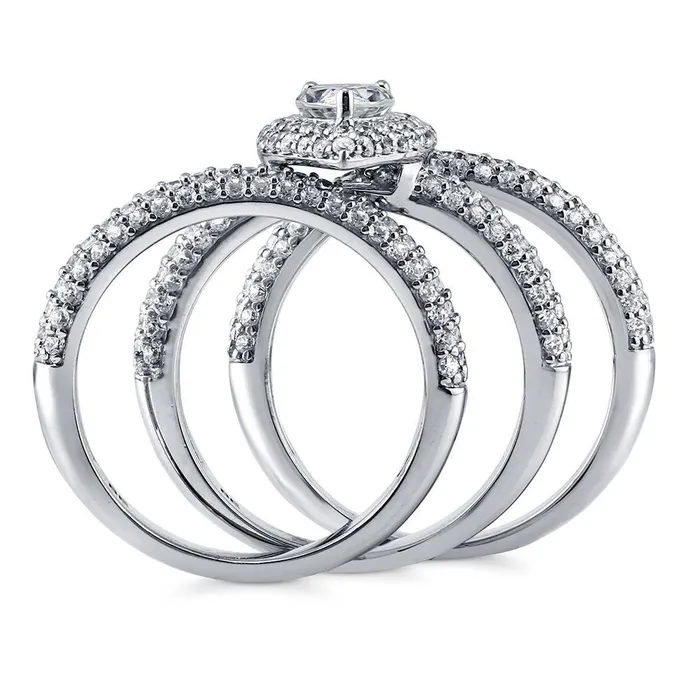 Halo Pear CZ Ring Set in Sterling Silver BERRICLE Rings