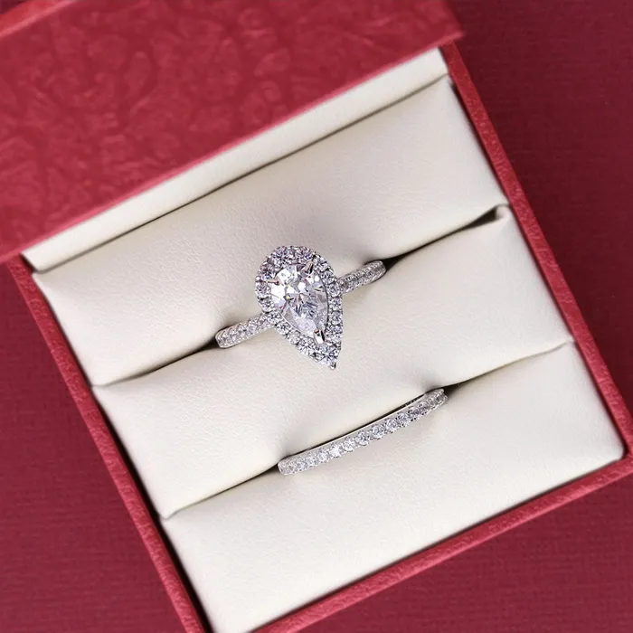 Halo Pear CZ Ring Set in Sterling Silver BERRICLE Rings