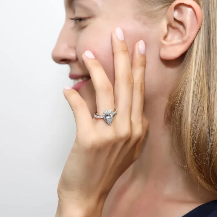 Halo Pear CZ Ring Set in Sterling Silver BERRICLE Rings