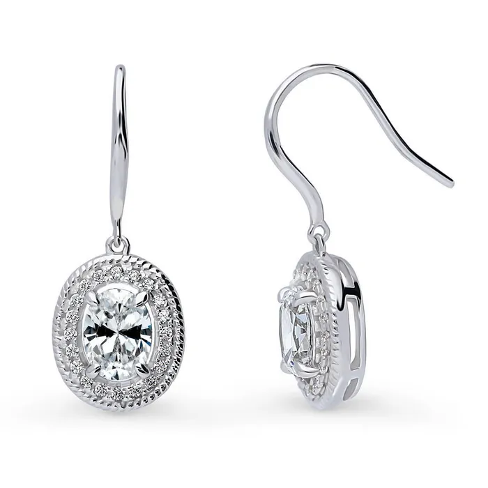 Halo Woven Oval CZ Fish Hook Earrings in Sterling Silver BERRICLE Earrings Halo Woven Oval CZ Fish Hook Earrings in Sterling Silver BERRICLE Earrings