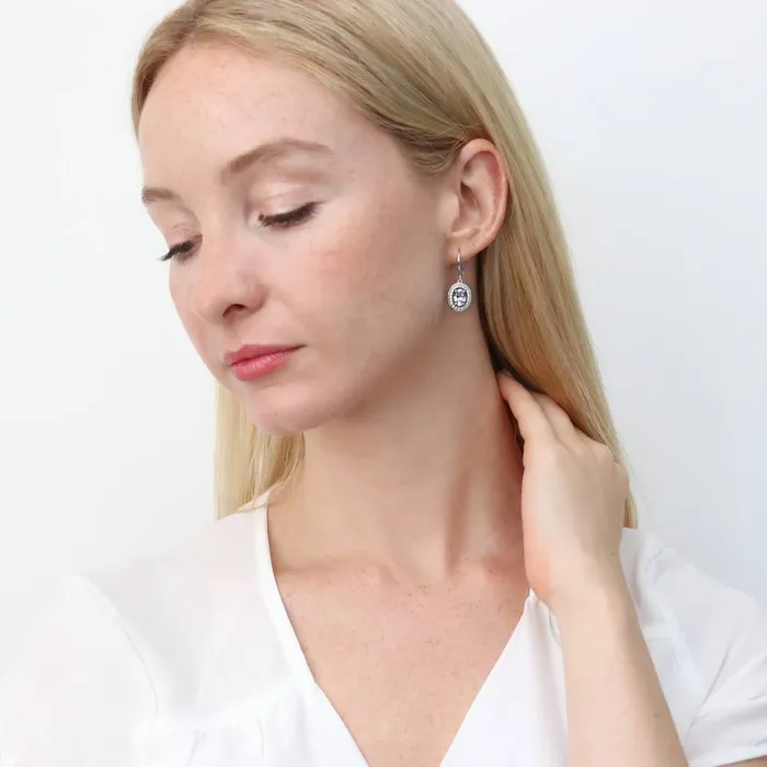 Halo Woven Oval CZ Fish Hook Earrings in Sterling Silver BERRICLE Earrings
