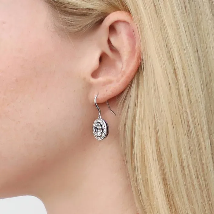 Halo Woven Oval CZ Fish Hook Earrings in Sterling Silver BERRICLE Earrings