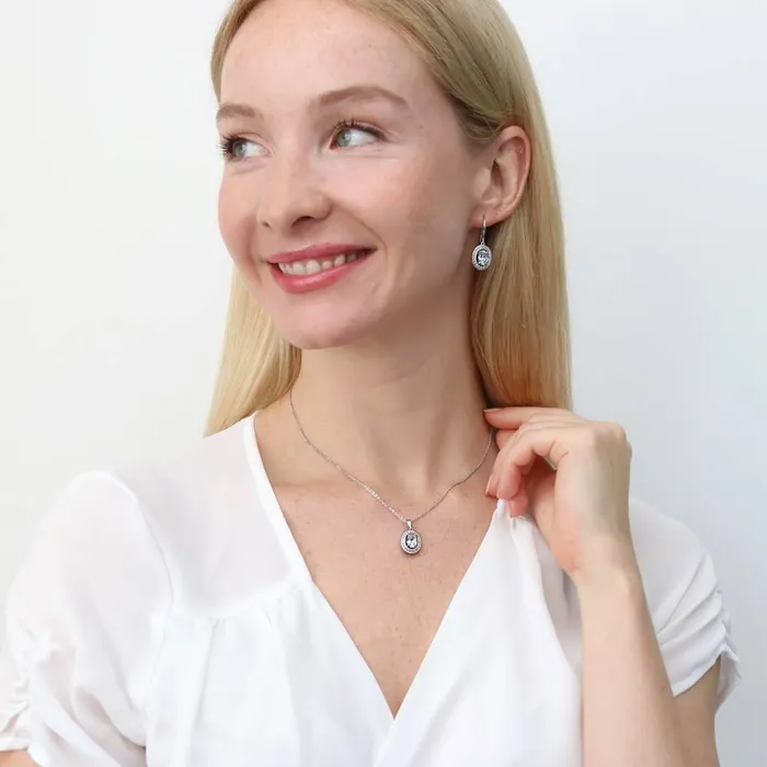 Halo Woven Oval CZ Fish Hook Earrings in Sterling Silver BERRICLE Earrings