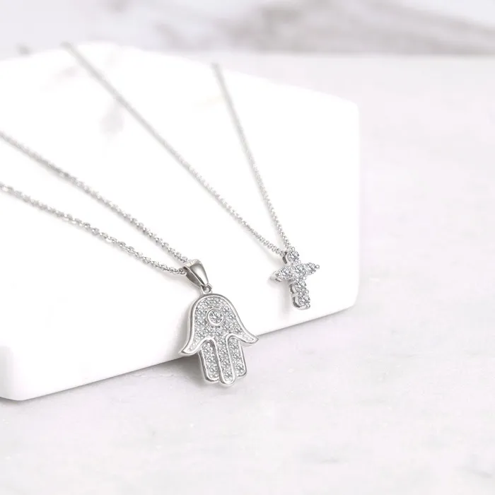 Hamsa Hand CZ Necklace and Earrings in Sterling Silver BERRICLE Necklaces