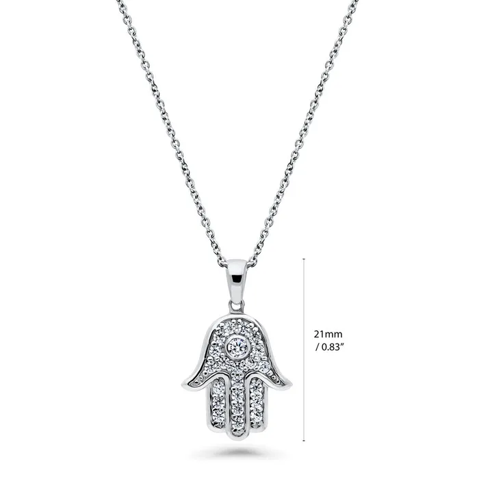 Hamsa Hand CZ Necklace and Earrings in Sterling Silver BERRICLE Necklaces
