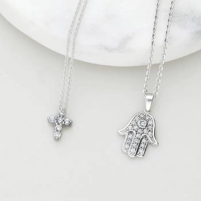 Hamsa Hand CZ Necklace and Earrings in Sterling Silver BERRICLE Necklaces