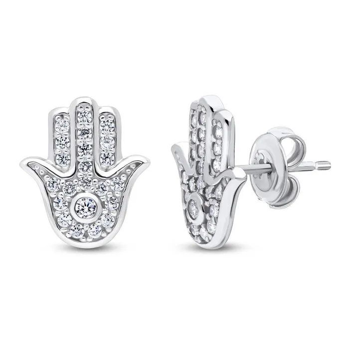 Hamsa Hand CZ Necklace and Earrings in Sterling Silver BERRICLE Necklaces