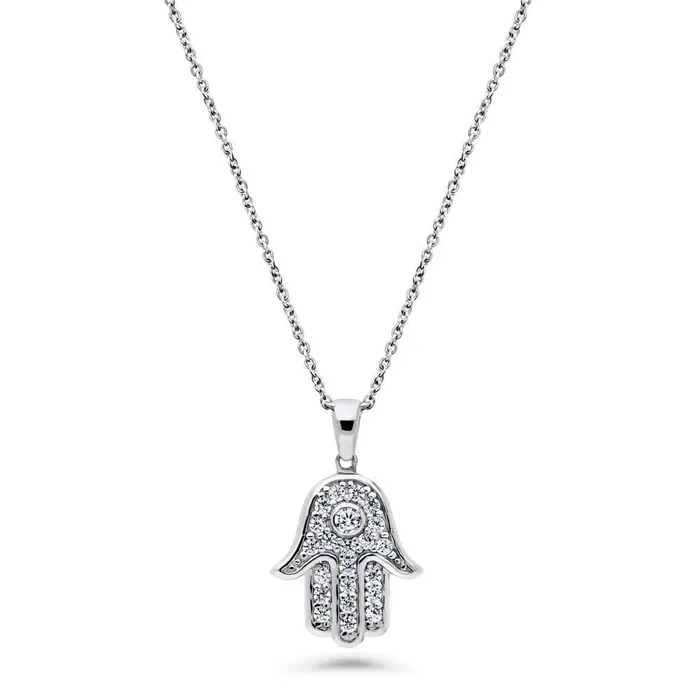 Hamsa Hand CZ Necklace and Earrings in Sterling Silver BERRICLE Necklaces