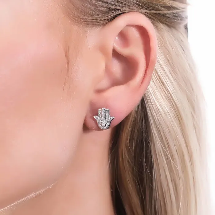 Hamsa Hand CZ Necklace and Earrings in Sterling Silver BERRICLE Necklaces