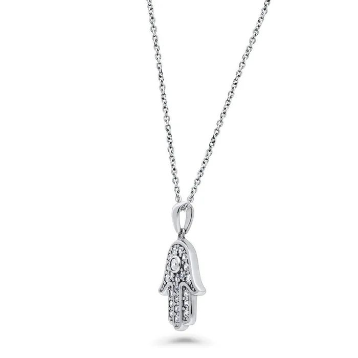 Hamsa Hand CZ Necklace and Earrings in Sterling Silver BERRICLE Necklaces