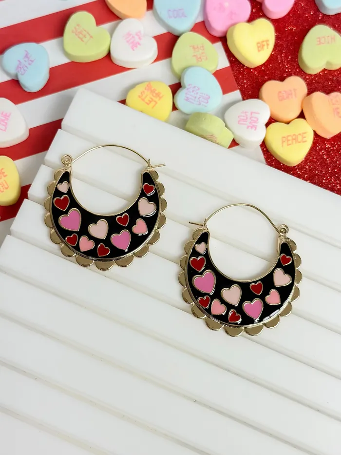Heart Enamel Scallop Hoop Earrings Jet Prep Obsessed ESS Earrings
