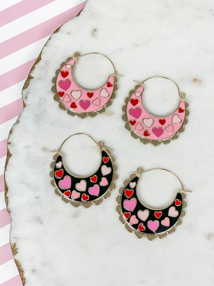 Heart Enamel Scallop Hoop Earrings Jet Prep Obsessed ESS Earrings
