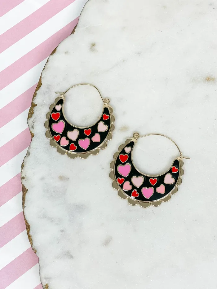 Heart Enamel Scallop Hoop Earrings Jet Prep Obsessed ESS Earrings