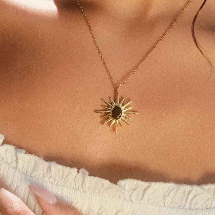 Hearts Valley Jewelry Black Onyx Sunburst Necklace Necklaces