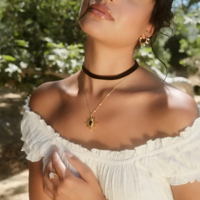 Hearts Valley Jewelry Black Onyx Sunburst Necklace Necklaces
