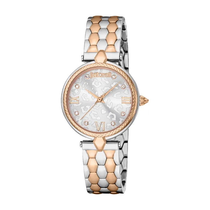 Just Cavalli Bracelets Just Cavalli Womens Two Tone Silver Rose Gold Watch with Silver Dial and Metal Bracelet Just Cavalli Bracelets Just Cavalli Womens Two Tone Silver Rose Gold Watch with Silver Dial and Metal Bracelet