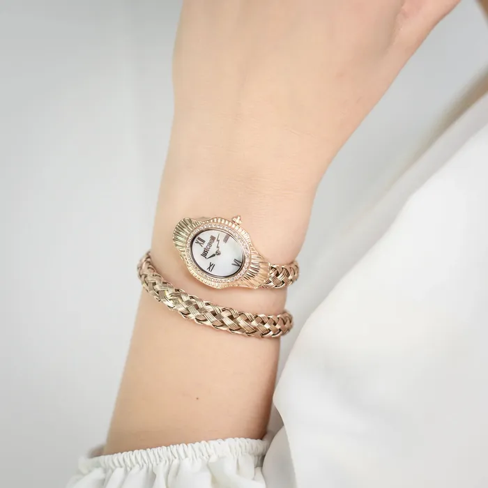Just Cavalli Necklaces Just Cavalli Twined Ladies Motherofpearl dial Braided Rose GoldToned Stainless Steel Watch