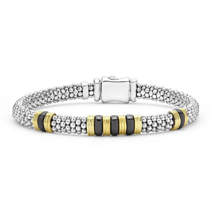 LAGOS Bracelets 18K Gold and Ceramic Triple Station Caviar Bracelet 6mm