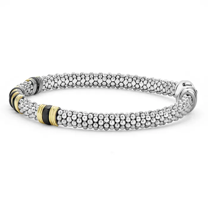 LAGOS Bracelets 18K Gold and Ceramic Triple Station Caviar Bracelet 6mm LAGOS Bracelets 18K Gold and Ceramic Triple Station Caviar Bracelet 6mm