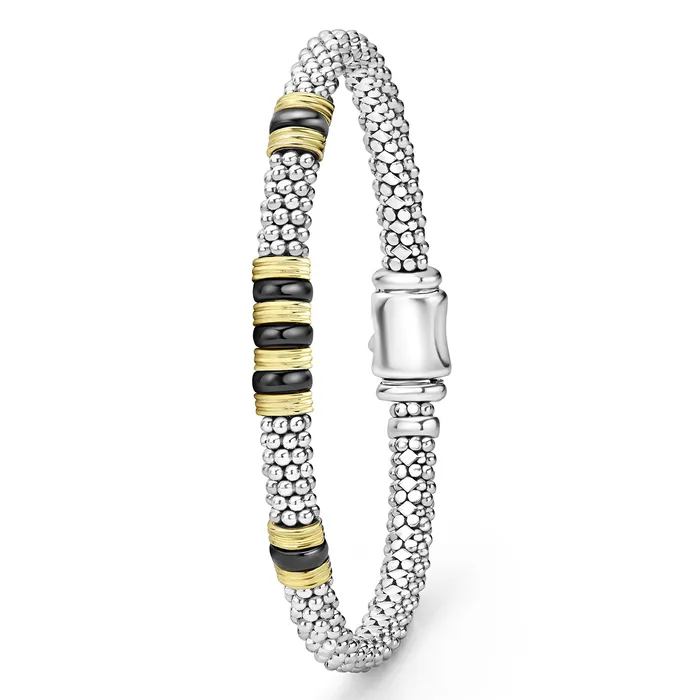 LAGOS Bracelets 18K Gold and Ceramic Triple Station Caviar Bracelet 6mm LAGOS Bracelets 18K Gold and Ceramic Triple Station Caviar Bracelet 6mm