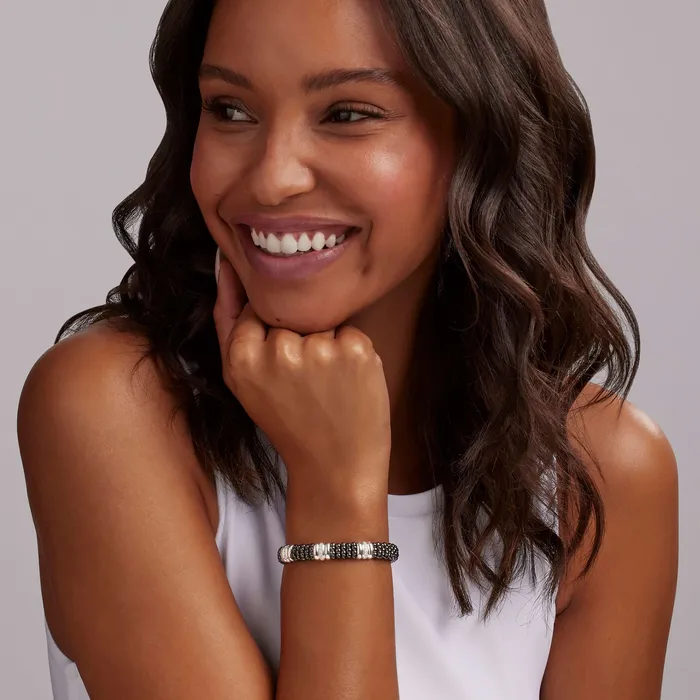 LAGOS Bracelets Black Caviar Black Three Station Ceramic Diamond Bracelet 9mm LAGOS Bracelets Black Caviar Black Three Station Ceramic Diamond Bracelet 9mm