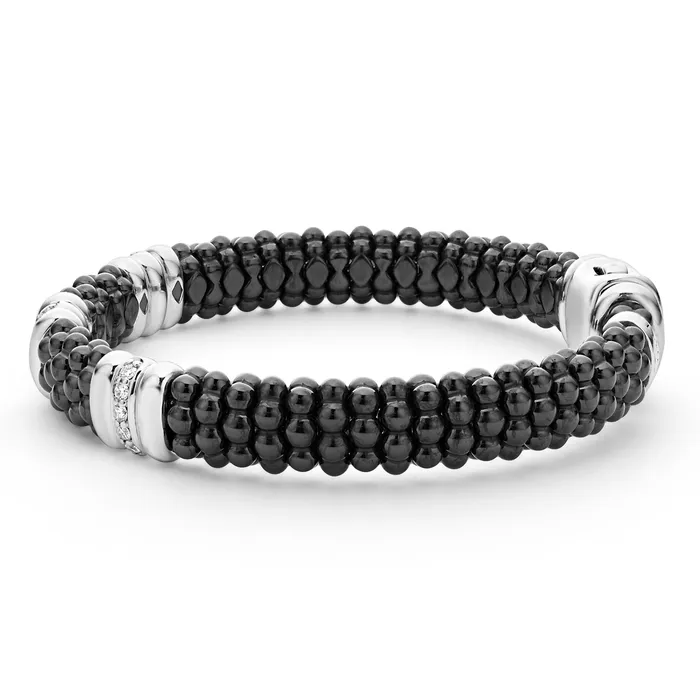 LAGOS Bracelets Black Caviar Black Three Station Ceramic Diamond Bracelet 9mm LAGOS Bracelets Black Caviar Black Three Station Ceramic Diamond Bracelet 9mm
