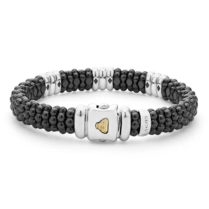 LAGOS Bracelets Black Caviar Black Three Station Ceramic Diamond Bracelet 9mm LAGOS Bracelets Black Caviar Black Three Station Ceramic Diamond Bracelet 9mm
