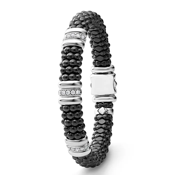 LAGOS Bracelets Black Caviar Black Three Station Ceramic Diamond Bracelet 9mm LAGOS Bracelets Black Caviar Black Three Station Ceramic Diamond Bracelet 9mm