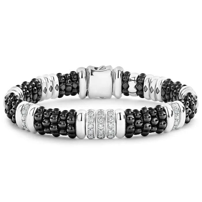 Lagos Bracelets Black Caviar Five Station Ceramic Diamond Bracelet 9mm