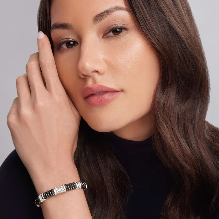Lagos Bracelets Black Caviar Five Station Ceramic Diamond Bracelet 9mm Lagos Bracelets Black Caviar Five Station Ceramic Diamond Bracelet 9mm