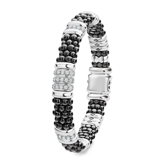 Lagos Bracelets Black Caviar Five Station Ceramic Diamond Bracelet 9mm Lagos Bracelets Black Caviar Five Station Ceramic Diamond Bracelet 9mm