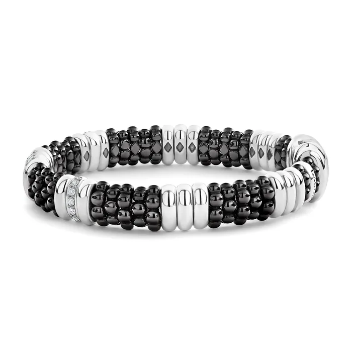 Lagos Bracelets Black Caviar Five Station Ceramic Diamond Bracelet 9mm Lagos Bracelets Black Caviar Five Station Ceramic Diamond Bracelet 9mm