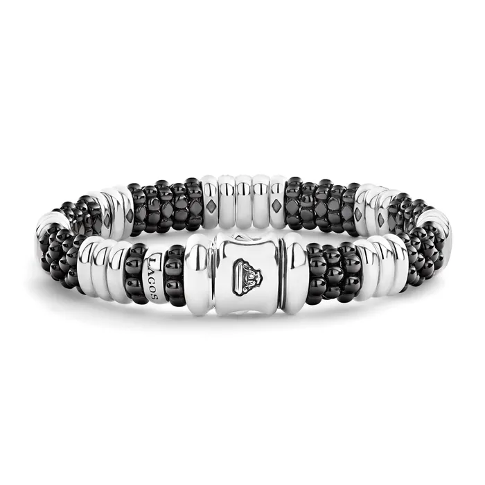 Lagos Bracelets Black Caviar Five Station Ceramic Diamond Bracelet 9mm Lagos Bracelets Black Caviar Five Station Ceramic Diamond Bracelet 9mm